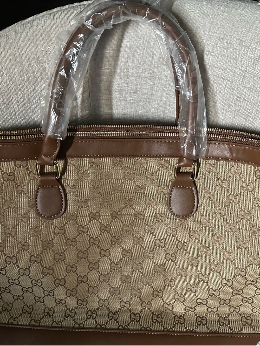 Brown Bling GG Canvas Tote with Signature Web Stripe - Picture 7 of 11